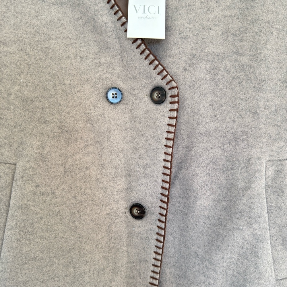 Vici Women's Beige Cardigan with Brown Trim - Picture 9 of 14